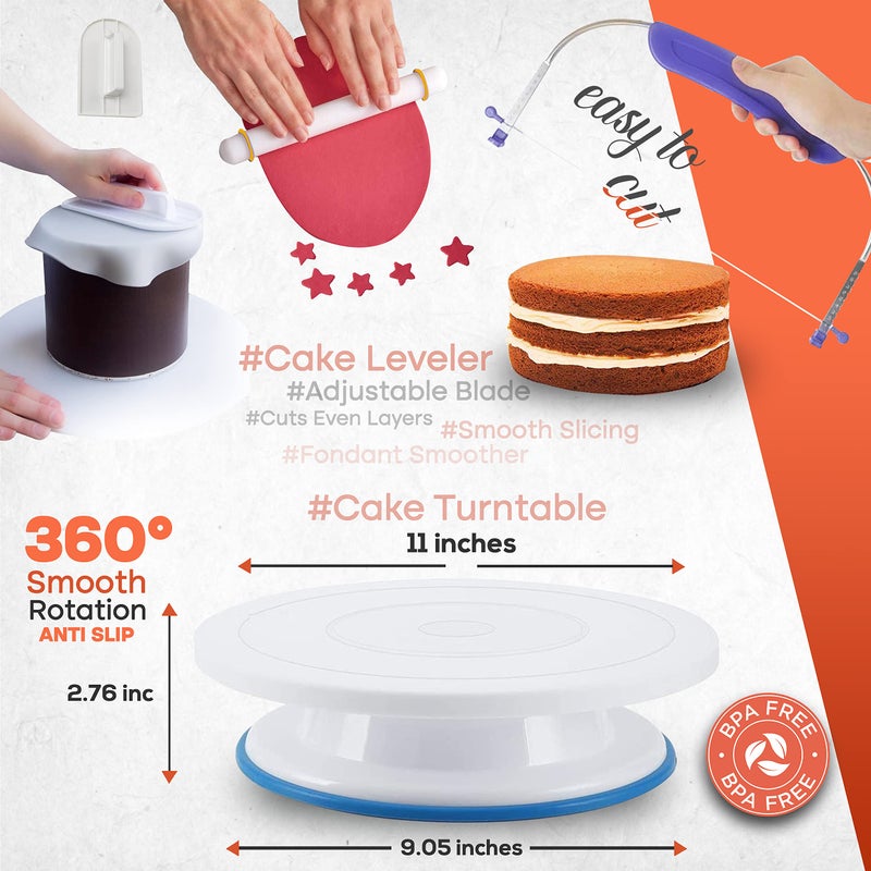 RFAQK 230PCs Cake Decorating Supplies Kit  Cake Decorating Set with Cake Turntable  Piping Bags and Tips  Modeling Tools  Cookie Plunger Cutters  Icing Smoother & Other Accessories for Cake Decoration - Image 2